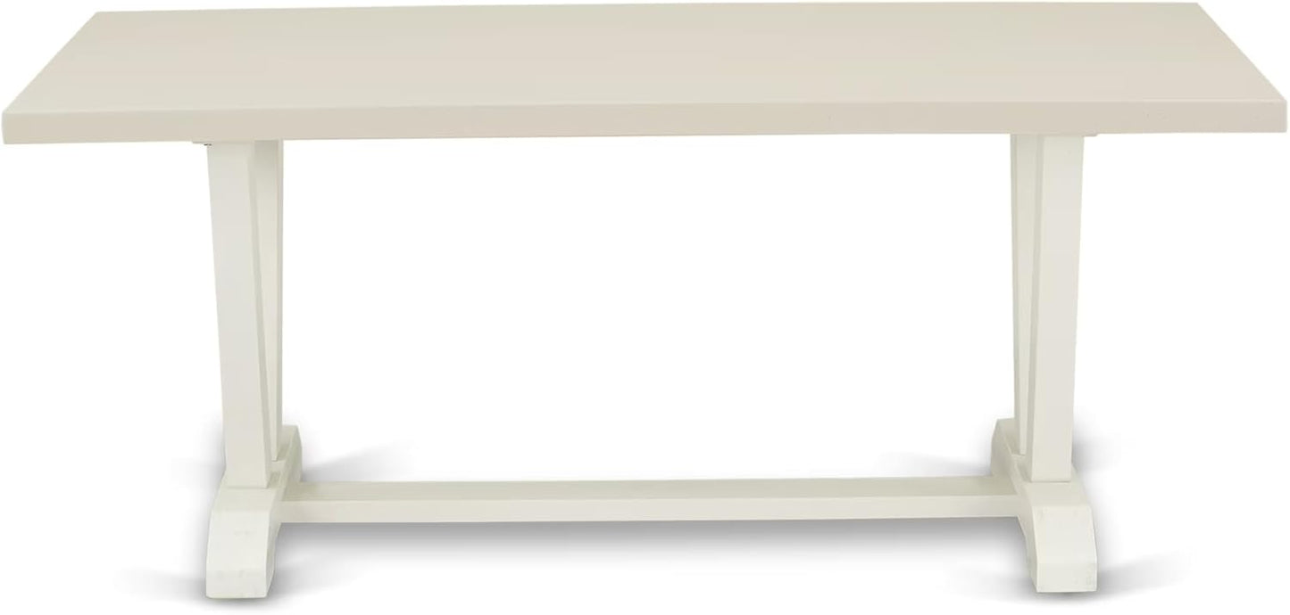 East West Furniture V027AB264-7 7 Piece Dining Room Furniture Set Consist of a Rectangle Dining Table with V-Legs and 6 White Faux Leather Upholstered Chairs, 40x72 Inch, Multi-Color