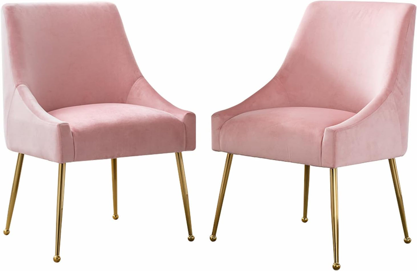 Velvet Dining Chairs Set of 2, Furniture Collection Modern Contemporary Upholstered with Polished Gold Metal Legs(Pink)