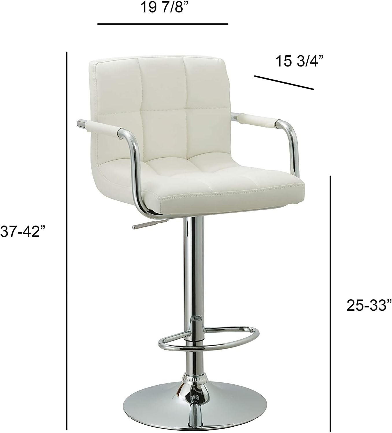 AC Pacific Contemporary Adjustable Swivel Kitchen Bar Stool Chair with Cushion and Armrest, 24"-33", White ACBS15 Daisy White Square