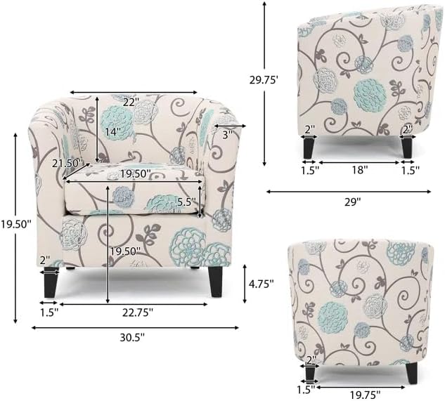Ball & Cast Upholstered Arm Chair,Classic American Style Flower Design Fabric Dining Chair,Comfy Farmhouse Accent Chair with Padded Seat and Backrest for Living Room Kitchen,White+Blue