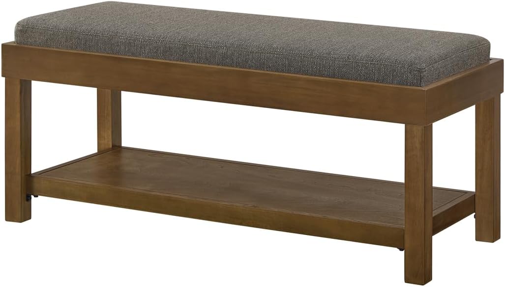 24KF Large Rectangular Storage Bench,Upholstered Seat Cushion,Ottoman Coffee Table with Removable Granite Cushion for Living Room,Entryway Bench Bed Bench with Solid Wood Shelf,5069-Granite