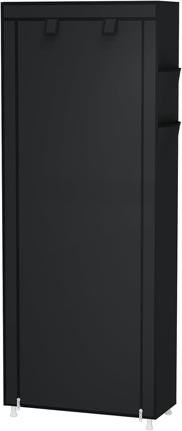 Calmootey 9 Tier Shoe Rack Organizer,Portable Shoe Shelf with Nonwoven Fabric Cover for Closet Hallway,Bedroom,Entryway,Black