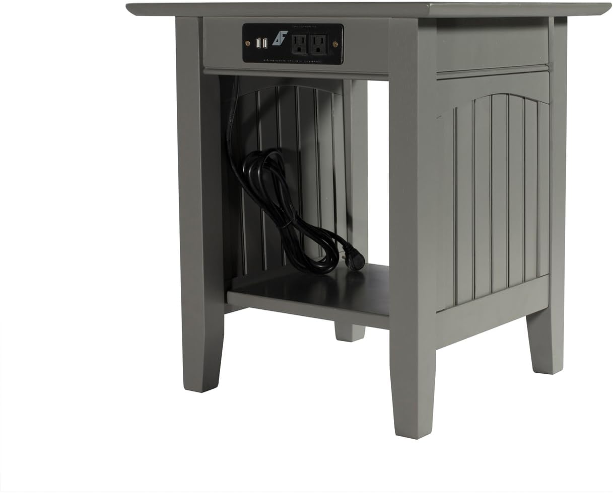 AFI Nantucket End Table with Built-in Charger in Grey