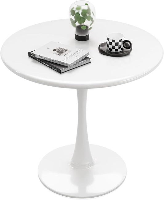 White Round Dining Table for 2 Person, 24 Inch Small Tulip Table with Metal Pedestal for Living Room, Mid Century Modern Kitchen Table for Kitchen, Office, Pub, Bar, Bistro, Circle Cafe Tables