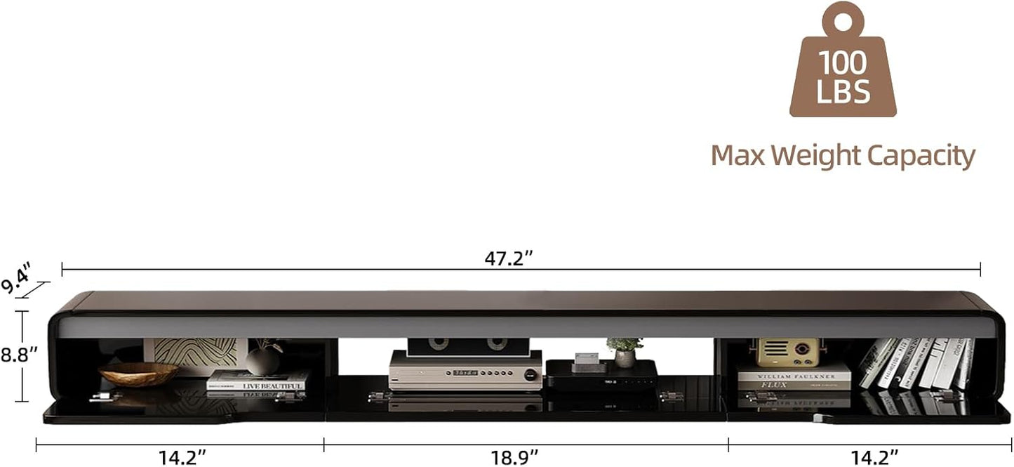 High Gloss Floating TV Stand with 3 Doors,47'' Wall Mounted TV Cabinet,Under TV Console,Floating Media Shelft for Bedroom Living Room(Black)