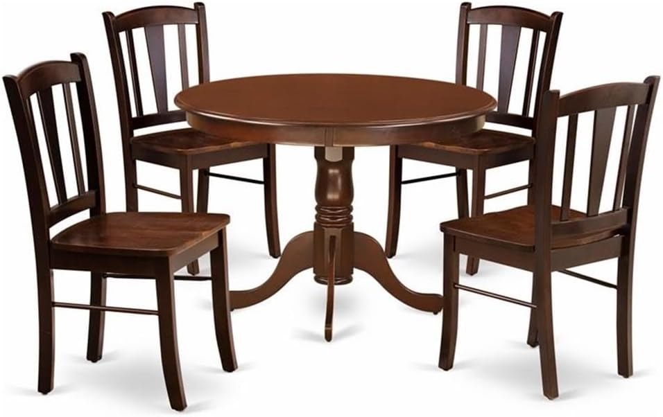 East West Furniture HLDL5-MAH-W 5 Piece Kitchen Table Set for 4 Includes a Round Dining Table with Pedestal and 4 Dining Room Chairs, 42x42 Inch, Mahogany