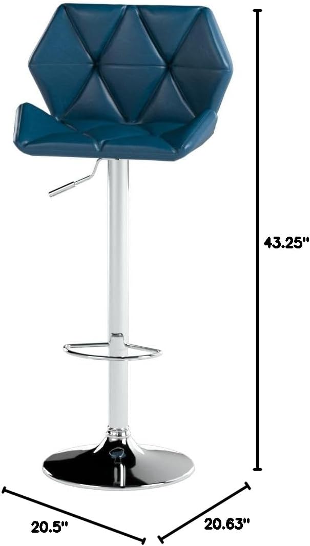 Roundhill Furniture Glasgow Contemporary Tufted Adjustable Height Hydraulic Blue Bar Stools, Set of 2,