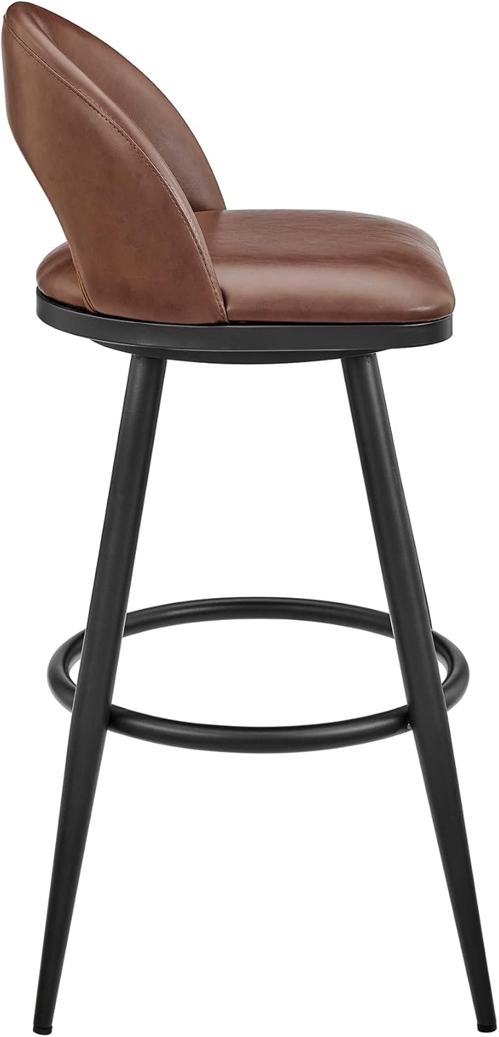 Armen Living Charlotte Swivel Counter Stool in Black Metal and Brown Faux Leather