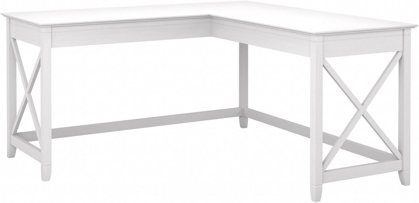 Bush Furniture Key West 60W Modern Farmhouse L Shaped Desk in Pure White Oak | 60-Inch Corner Table Workstation for Home Office