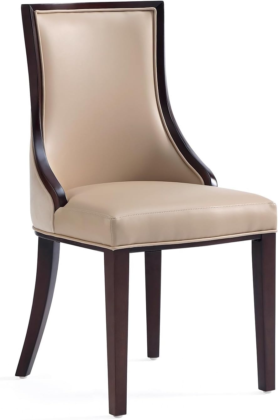 Manhattan Comfort Grand Avenue Faux Leather Dining Chairs, Parsons Accent Furniture with Padded Wingback Seat and Solid Beech Wood Frame, Set of 2, Tan