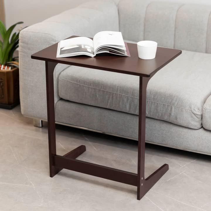 Forevich Tv Tray Table Bamboo Wood Laptop End Side Table for Sofa Couch Bed C Shaped Brown