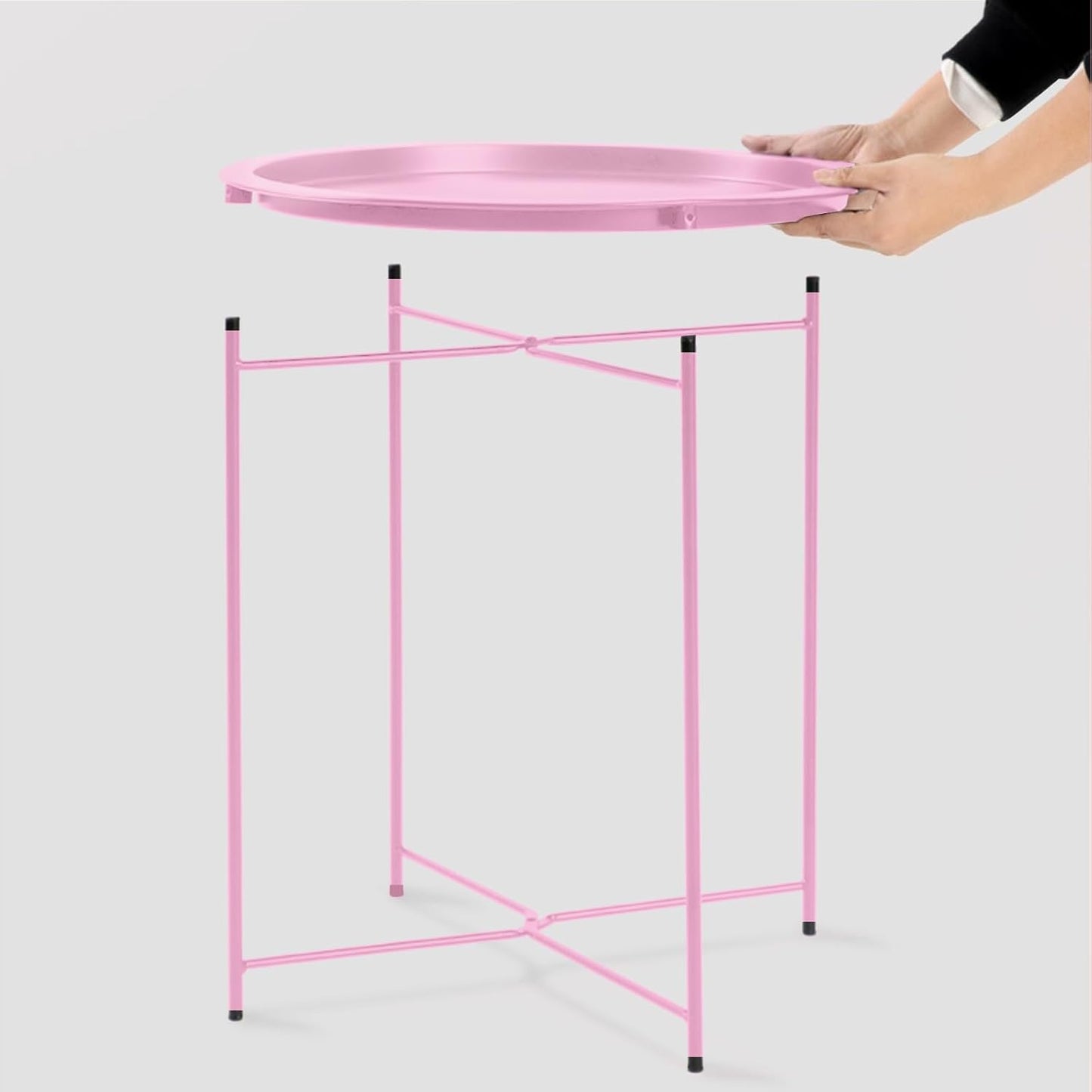 Garden 4 you End Table Set of 2, Outdoor Side Table, Small Patio Table Metal Side Table, Round Folding Side Table, for Outdoor and Living Room,Pink