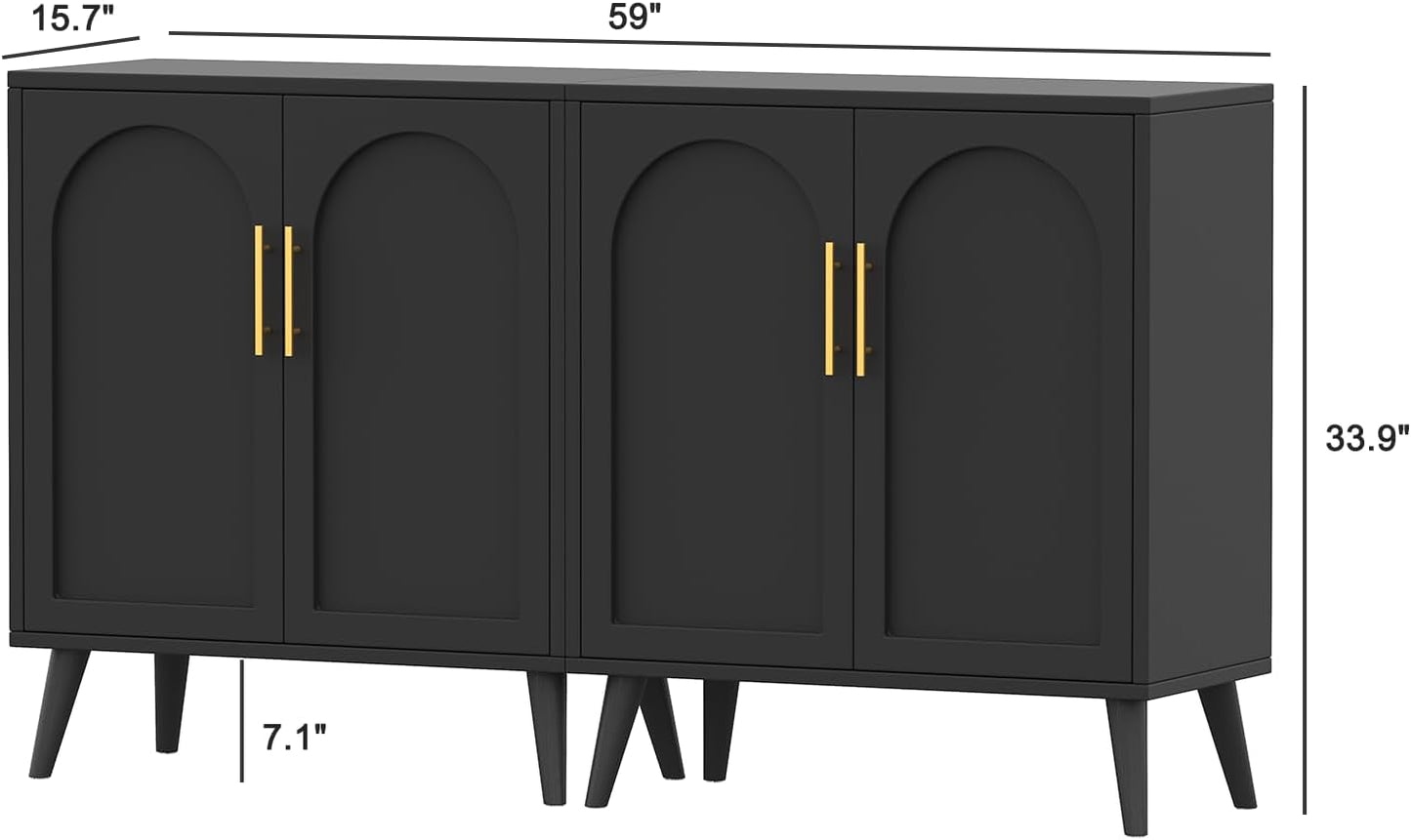 Rovaurx Set of 2 Storage Cabinet with 4 Doors, Accent Bathroom Floor Cabinet, Modern Sideboard Buffet Closet for Living Room, Entryway, Dining Room and Kitchen, Black BMGZ108B02