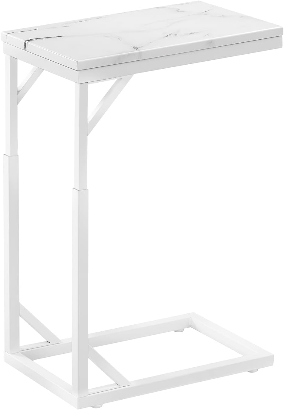 C-Shaped End Table, Small Sofa Table with Metal Frame, Adjustable Height Side Table for Couch, Living Room, Bedroom, Bedside (White, Small)