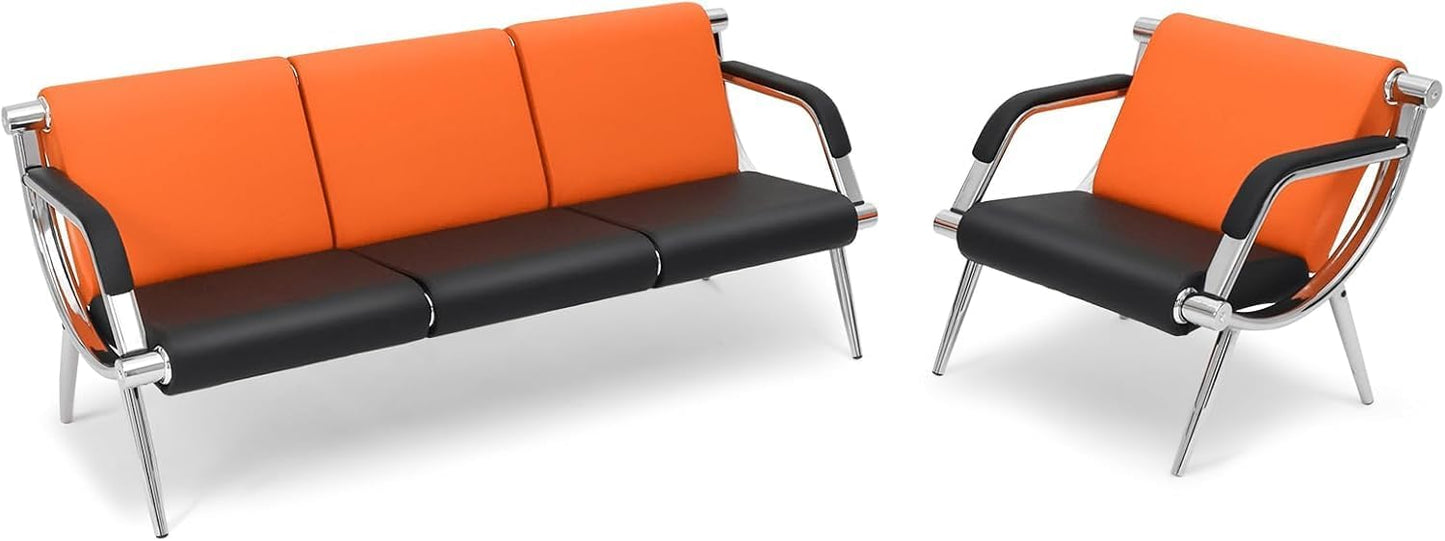 wonline 4 Seat Waiting Room Chair with Armrest PU Leather Office Furniture, Office Guest Seating Lobby Conference Reception Chairs for Airport Clinic Hospital Bank Salon Barber(Orange&Black)