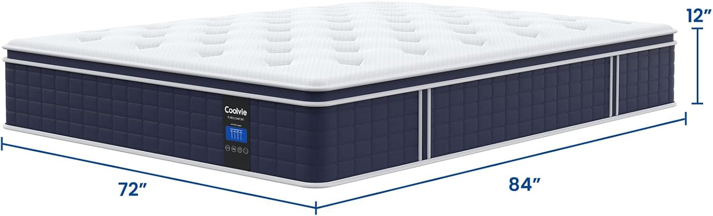 Coolvie California King Mattress in a box, Medium Firm 12 Inch Hybrid Cal King Mattress with Pocket Spring, Pressure Relief, Cooling, Personalized Support for Heavy People, CertiPUR-US® Certified Foam