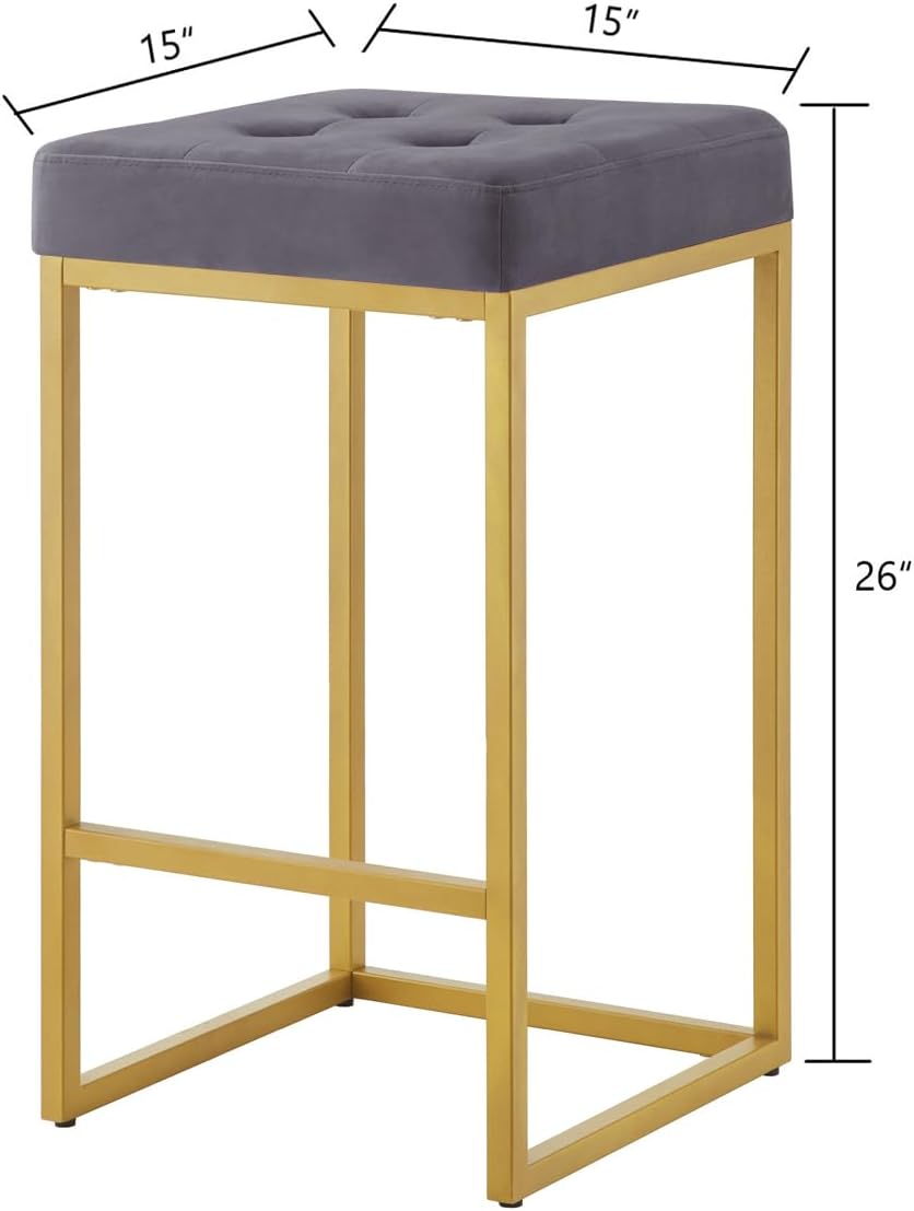 24KF Contemporary Counter Height Bar Stool Set of 2 for Kitchen Island, 26" H Velvet Padded Gold Barstool Bar Chair,5066-Dark Gray
