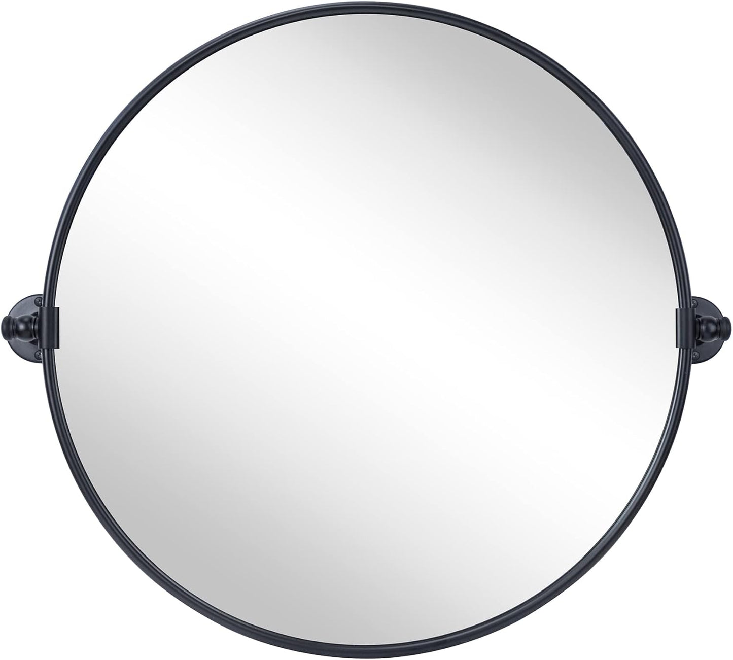 Round Pivot Bathroom Mirror Black Circle Metal Framed Tilting Vanity Mirrors for Wall