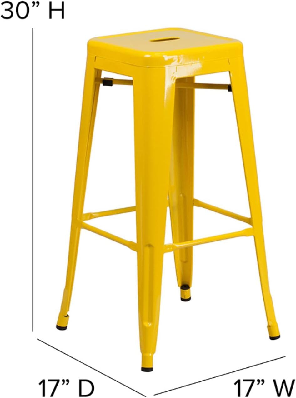 Flash Furniture Commercial Grade 30" High Backless Yellow Metal Indoor-Outdoor Barstool with Square Seat