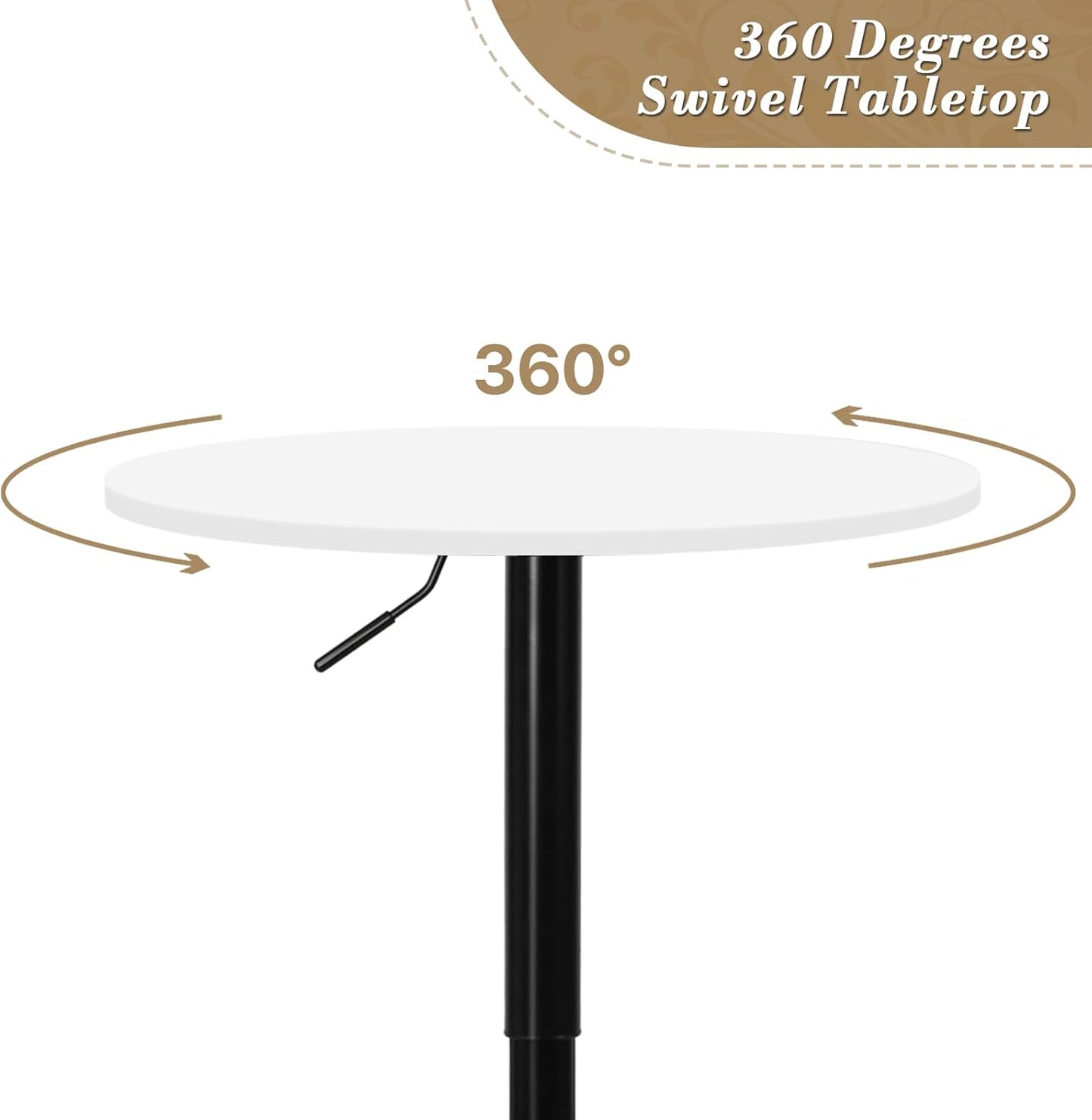 Athena Collection Modern Bar Table Round Top Height Adjustable, Tall Bistro Pub Cocktail Table Height Top and Sturdy Base, Suitable for Home Kitchen Pub Restaurant Outdoor, White