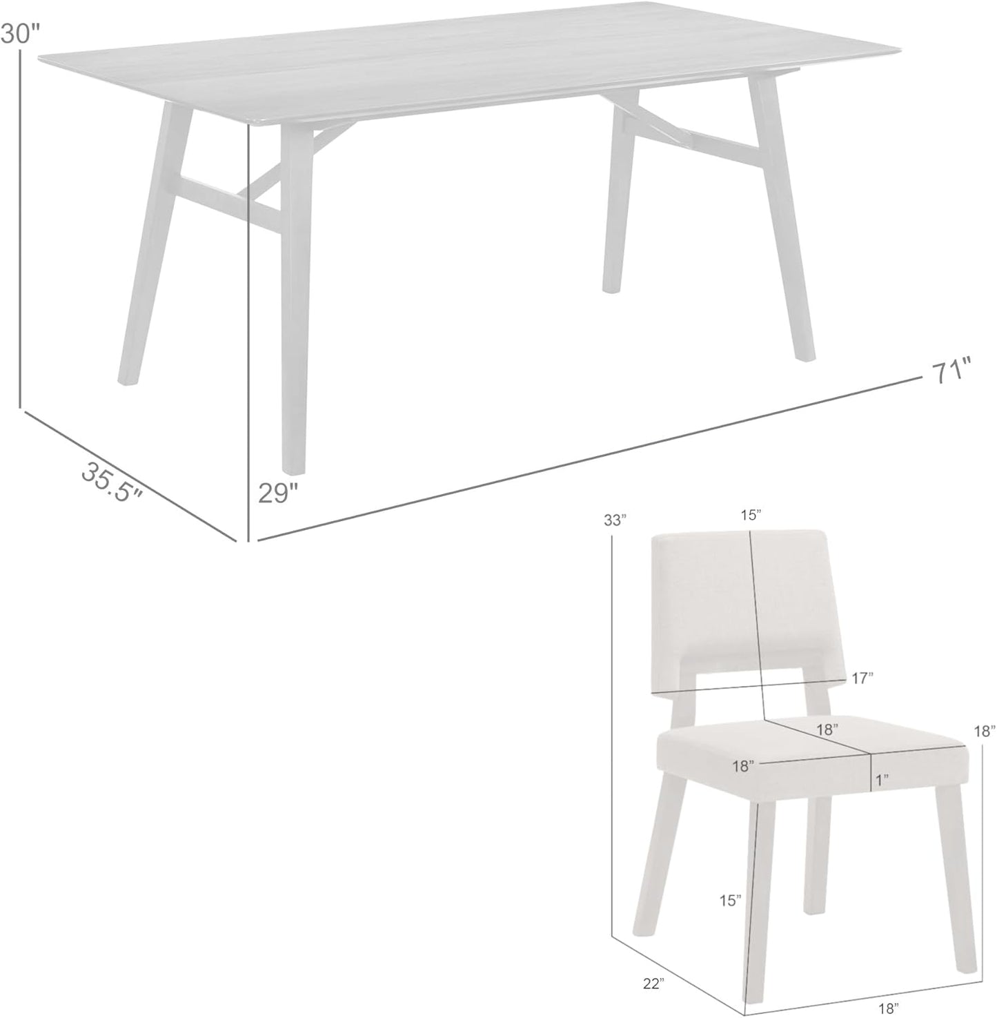 Armen Living Channell Mid Century Modern 5 Piece Walnut Wood Dining Table Set with Blue Fabric