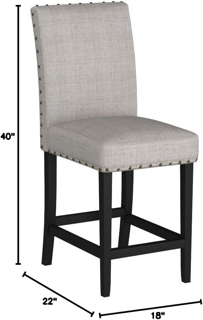 Biony Tan Fabric Counter Height Stools with Nailhead Trim, Set of 2