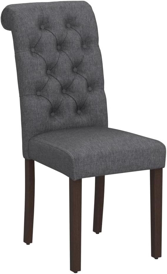 COLAMY Button Tufted Dining Chairs Set of 4, Parsons Upholstered Fabric Dining Room Chairs Kitchen Chairs with Wood Legs and Padded Seat, Dark Grey