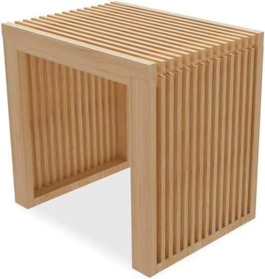 Small Bamboo Dining Bench, 17inch Farmhouse Decor Indoor Kitchen Table Bench, Entryway Shoe Rack Bench, Outdoor Bench, Solid Bamboo Benches for Living Room, Hallway, Bedroom, Bathroom