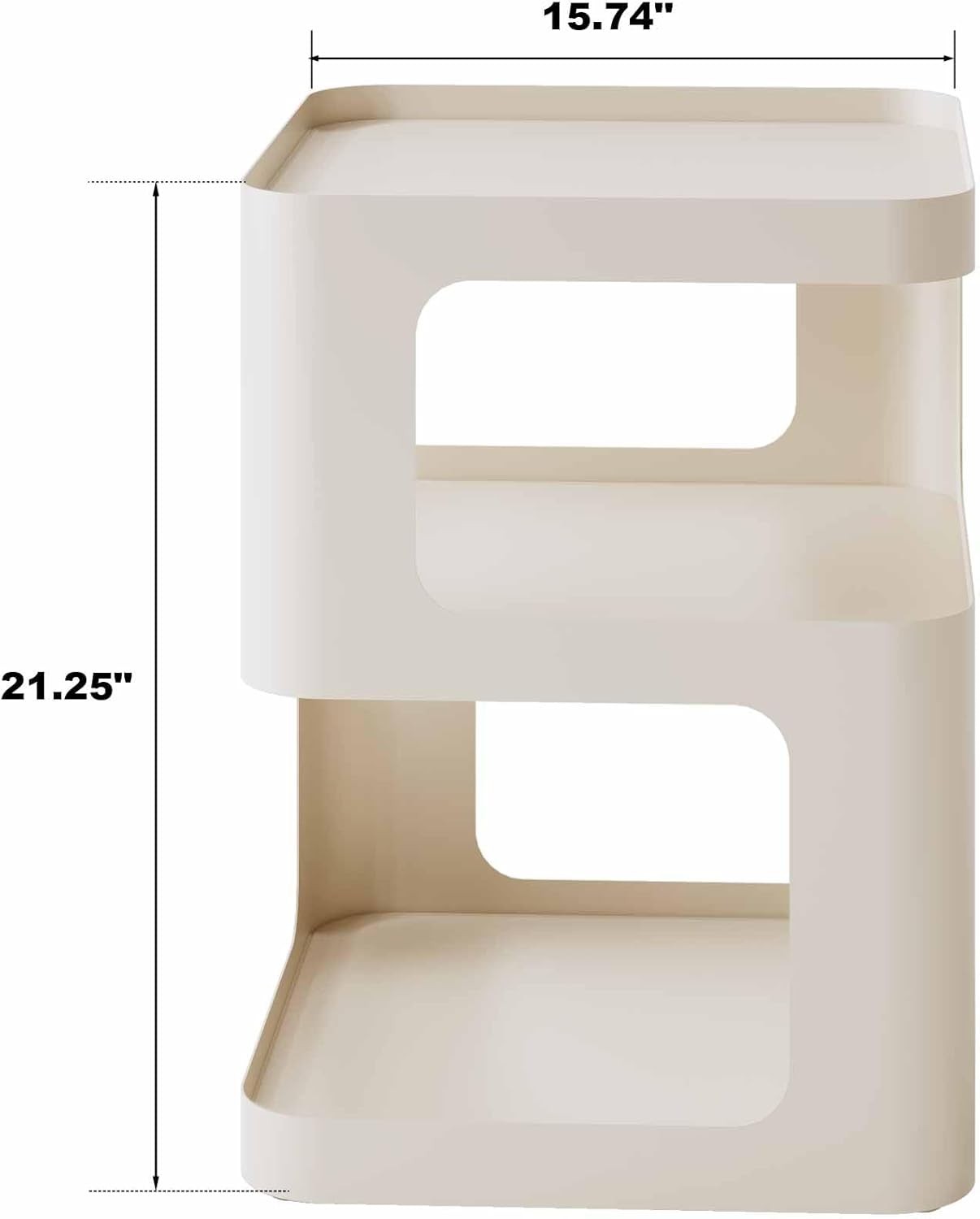 XIV Side Table, Small End Table, Modern Nightstand, Accent Bedside Table, 3 Tier Night Stands, Metal Bed Side Table for Living Room Bedroom Outdoor Entryway, No Assembly Required (Off White, Square)