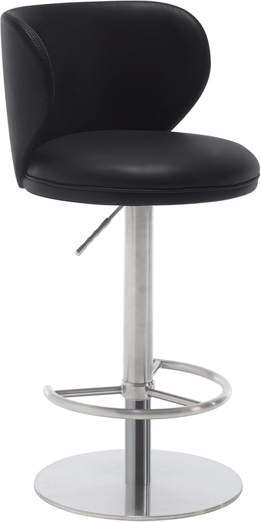 Bar Stools Adjustable Stainless Steel Swivel Barstool with Back and Footrest Leather Upholstered Bar Chairs for Home,Kitchen,Bar, Counter (Black, 1pc)