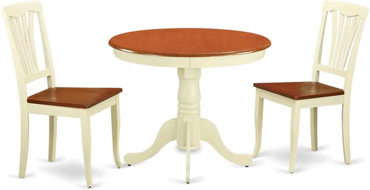East West Furniture ANAV3-WHI-W 3 Piece Dinette Set for Small Spaces Contains a Round Dining Room Table with Pedestal and 2 Kitchen Dining Chairs, 36x36 Inch, Buttermilk & Cherry