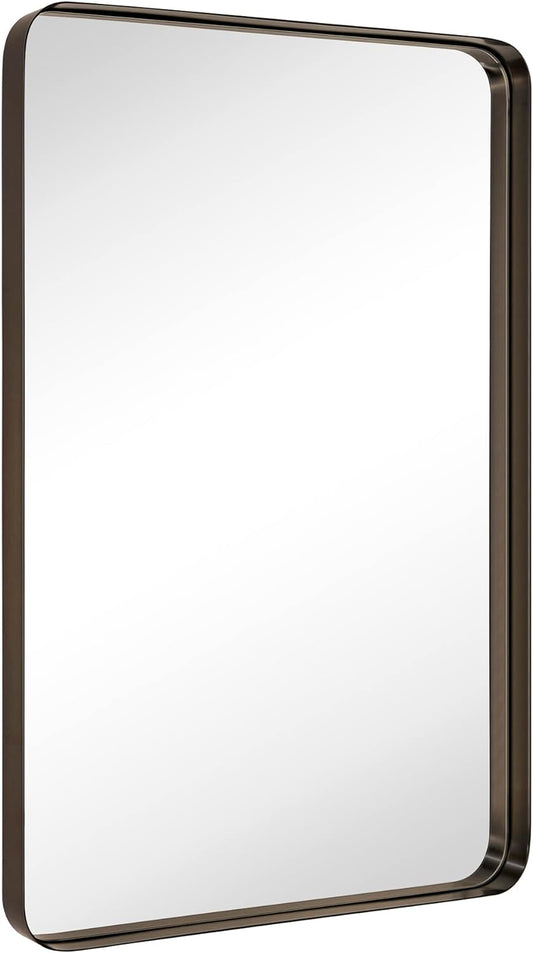 TEHOME 20x30 inch Oil Rubbed Bronze Mirror Dark Bronze Metal Framed Bathroom Mirror for Wall in Stainless Steel Rounded Rectangular Bathroom Vanity Mirrors Wall Mounted