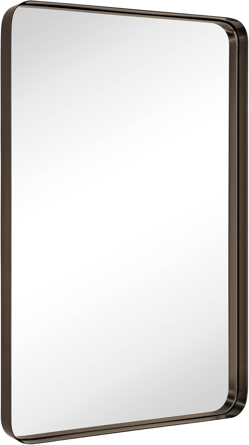 TEHOME 24x36 inch Oil Rubbed Bronze Metal Framed Bathroom Mirror for Wall in Stainless Steel Black Rounded Rectangular Bathroom Vanity Mirrors Wall Mounted