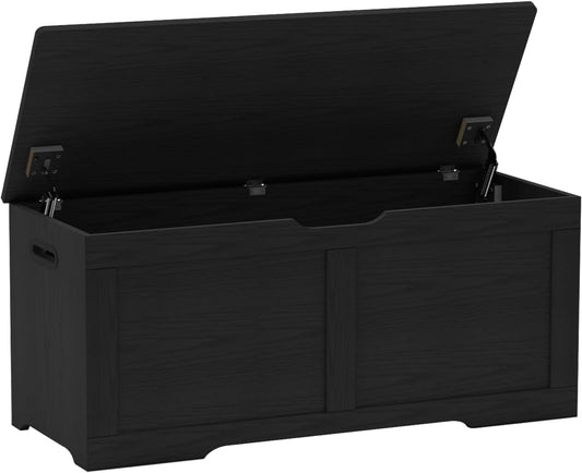 39.4" Storage Chest, Wooden Storage Bench, Lift Top Toy Chest with 2 Safety Hinges, Large Toy Box, Entryway Bench for Living Room, Bedroom, Black