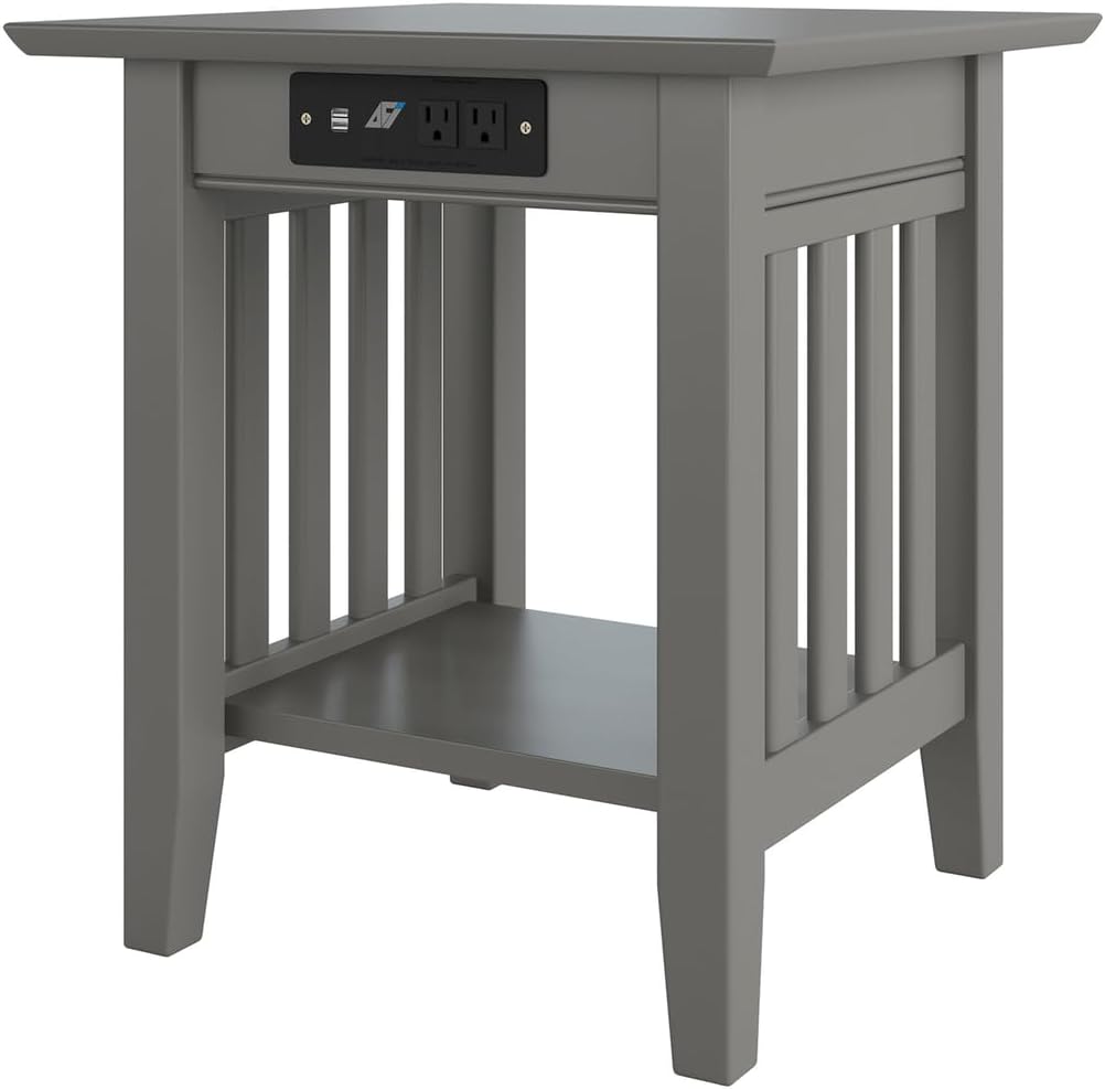 AFI, Mission End Table with Charging Station, Grey
