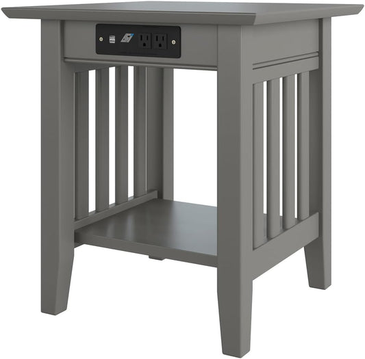AFI, Mission End Table with Charging Station, Grey