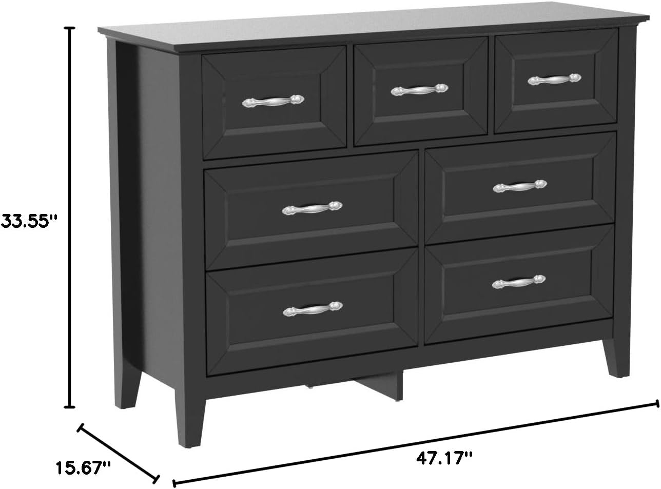 LINSY HOME Black Dresser for Bedroom, Long Dresser with 7 Drawers, Wood Chest of Drawers with Metal Handles, Ideal for Living Room, Entryway and Hallway