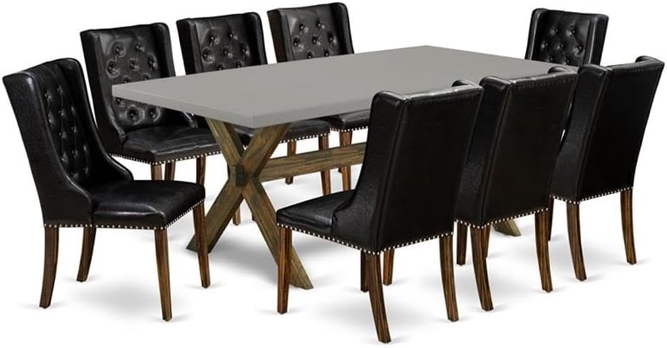 East West Furniture X797FO749-9 9 Piece Dining Set Includes a Rectangle Dining Room Table with X-Legs and 8 Black Faux Leather Upholstered Parson Chairs, 40x72 Inch, Multi-Color