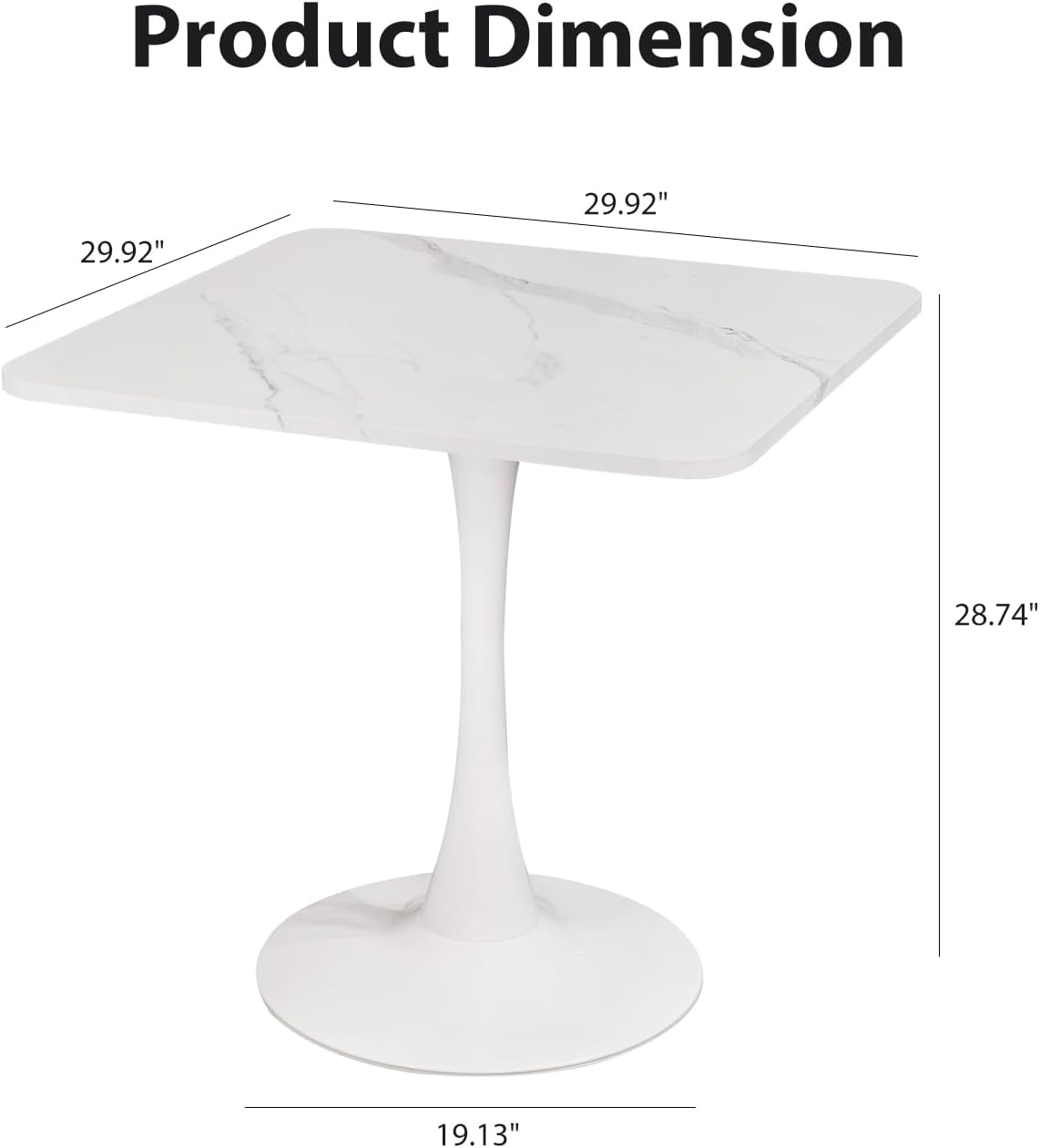 Square Modern Dinning Table 30 inches for 2-4 Bistro Tulip Table with Faux Marble top,Easy Assemble,Sturdy Metal Frame Diameter 30in*H28.74in(White, 30in)