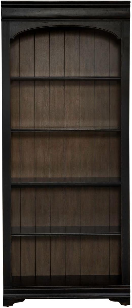 Liberty Furniture Meritage 2 Piece Bunching Bookcase Set for Home Office Touch LED Light- Aged Charcoal w/Rub Thru & Caramel