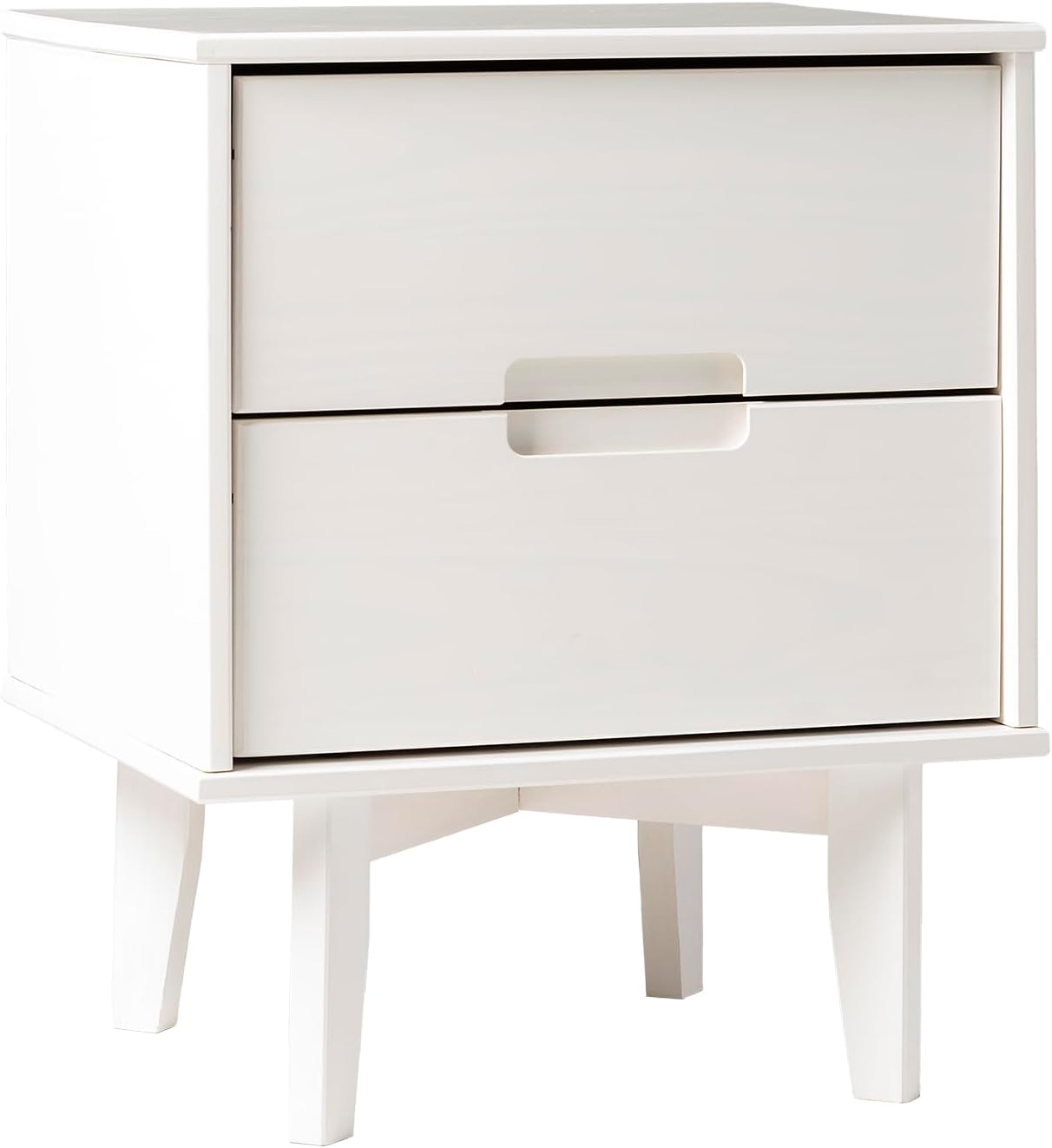 Walker Edison Furniture AZR2DSLNSWH Solid Wood 2-Drawer Groove Handle End Side Table Nightstand with Storage, 24" H, White