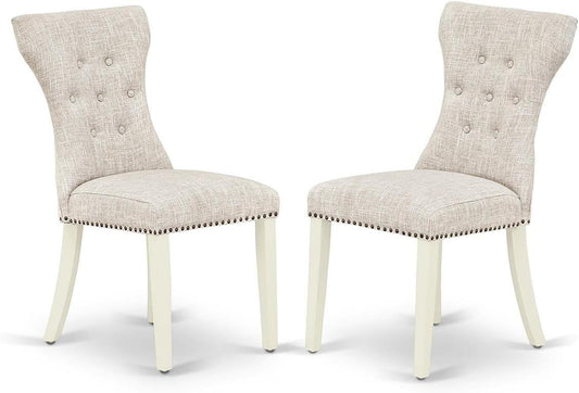 East West Furniture GAP2T35 Gallatin Modern Parson Chairs - Button Tufted Nailhead Trim Doeskin Linen Fabric Padded Dining Chairs, Set of 2, Linen White