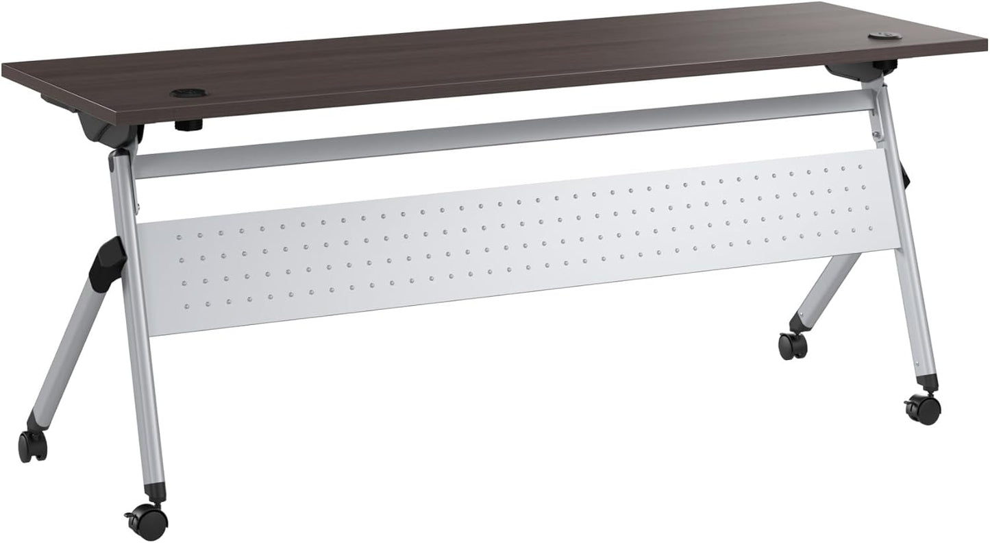 Bush Business Furniture Folding Training Table, 72 inch Desk with Powered Grommets, Commercial-Grade Bundle for Office or Classroom, Envision Collection, Gray