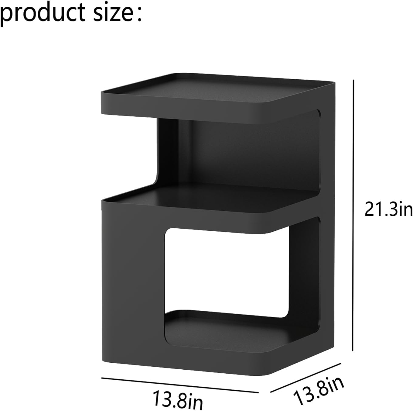 Black Modern Side Table, 3-Tier Metal NightStand with Storage, End Table Living Room, Small Night Stand for Bedroom, Bedside Table for Small Space, No Assembly Required