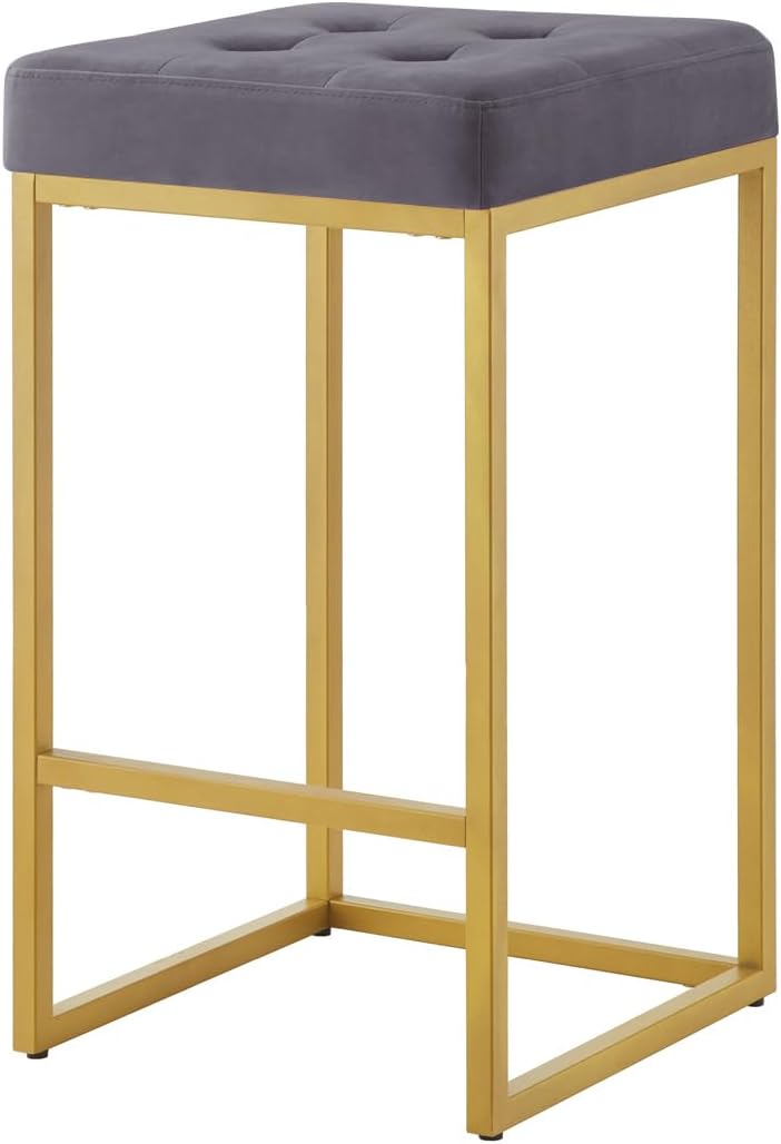 24KF Contemporary Counter Height Bar Stool Set of 2 for Kitchen Island, 26" H Velvet Padded Gold Barstool Bar Chair,5066-Dark Gray