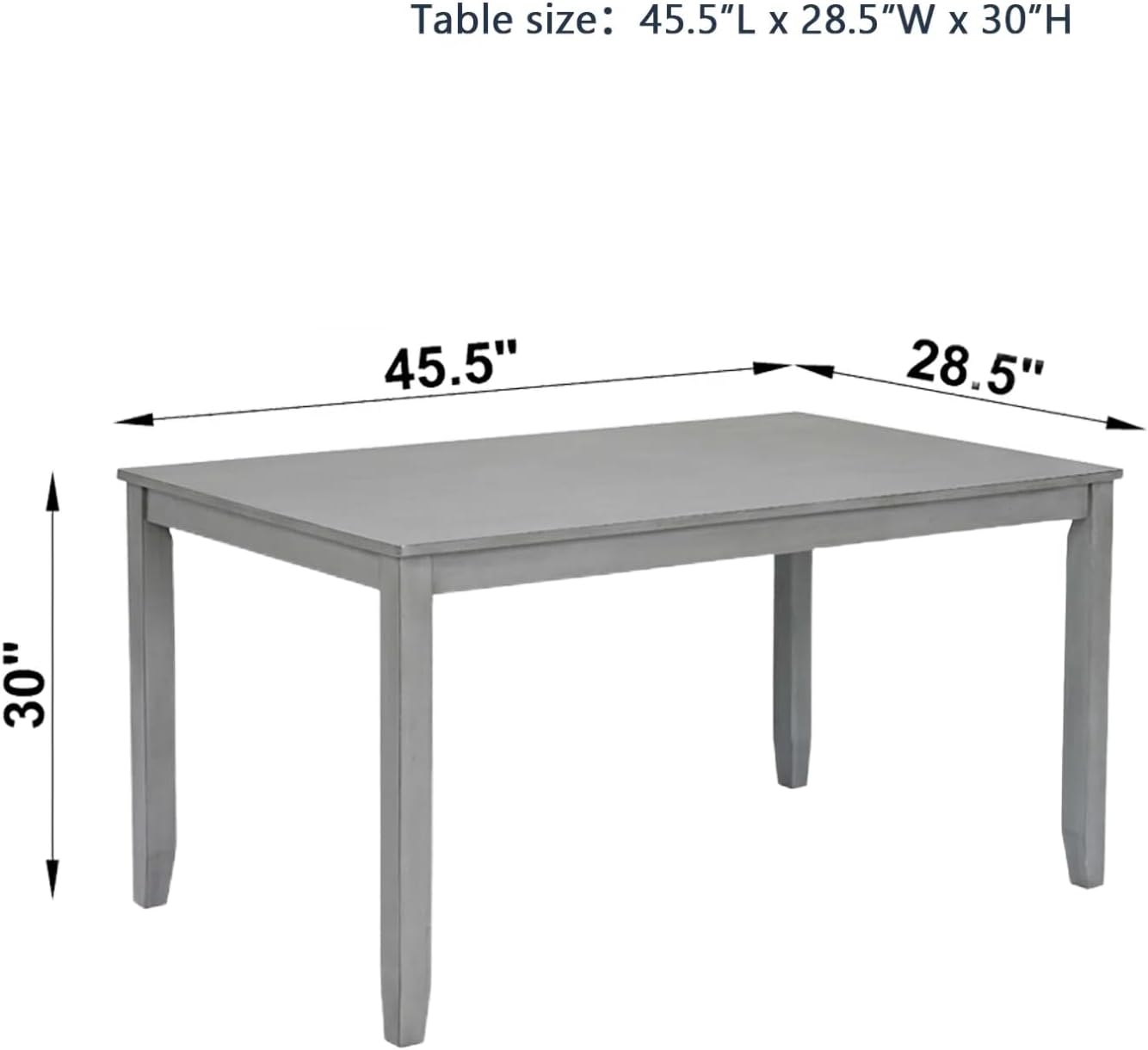 Dining Table for 4, Wooden Rectangular Kitchen Table with Natural Woodgrain Finish, 45.5" MDF Modern Dining Table with Solid Wood Tapered Legs and Rounded Corners, Easy Assembly, Gray