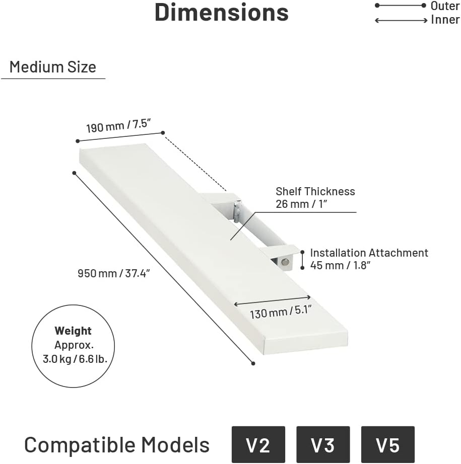 V3 High Type TV Stand w/Multi-Device Holder and Soundbar Shelf M White Set | Sleek Japanese 32-80 Inch Universal Wall-Side TV Stand Adjustable Mount, No Drill | Sleek Soundbar Shelf | White Oak