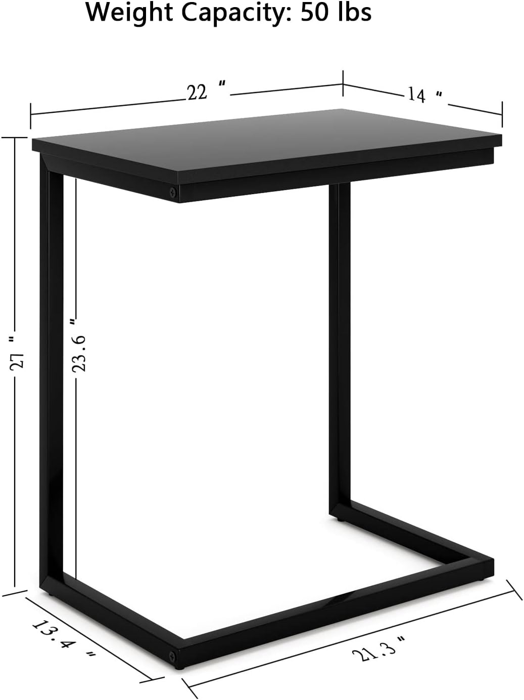 Sofa C Side End Table Wood Accent Couch Table Coffee Tray Snack Side Table Notebook Laptop Holder Over Bed Stand Reading Desk Black Color 22x14x27 Inch Space Saving for Living Room Bedroom