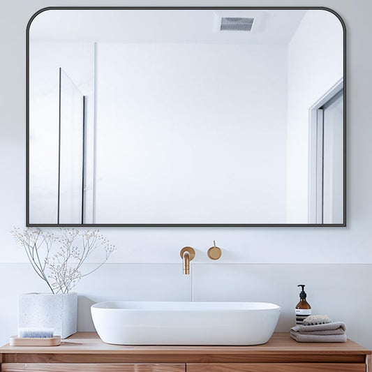 Bathroom Mirror, Wall Mirrors, Black Metal Framed Wall-Mounted Mirrors, Bathroom Vanity Mirror for Over Sink, Living Room, Bedroom, Entryway, 40x30 Inch, Black