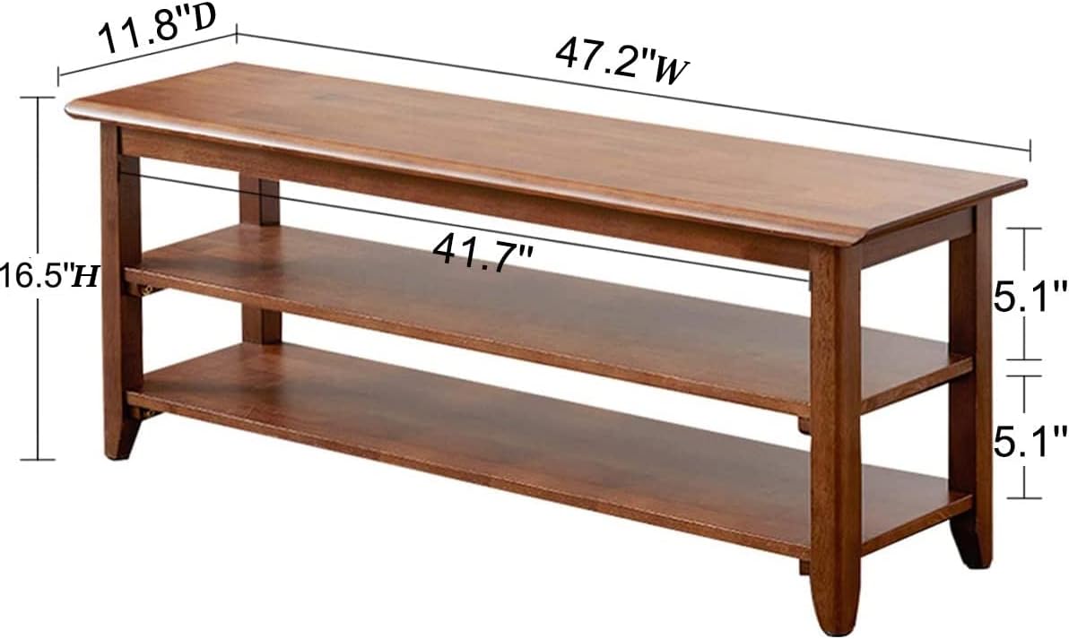 Shoe Bench with Storage for Entryway, 48", Shoe Rack Bench with 3-Tier Organizer Shelf for Hallway, Bedroom, Living Room, Solid Wood, Holds Up to 550Lbs, Dark Brown